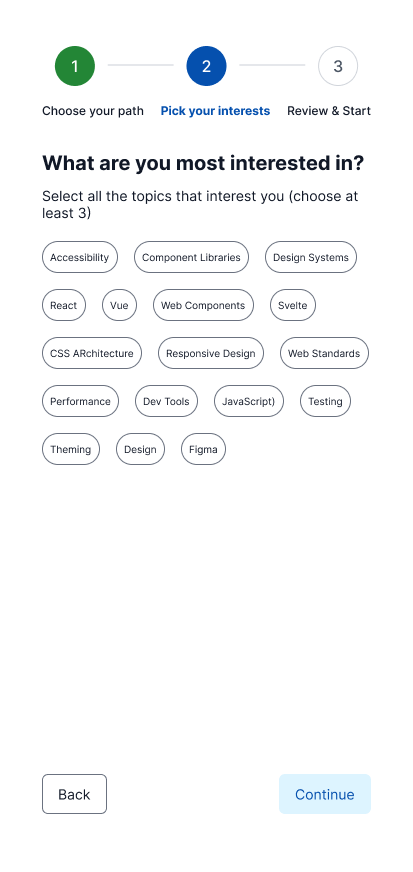 Mobile Step 2a - Select interests
